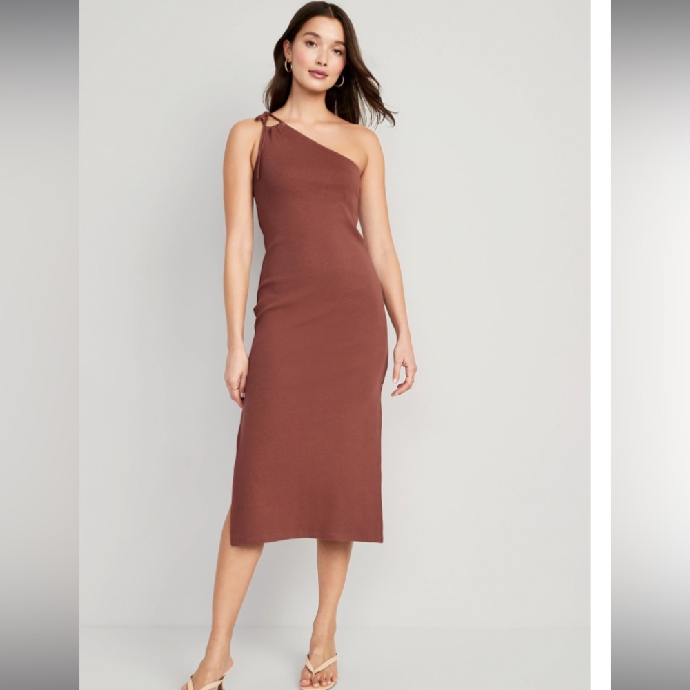 Old Navy fitted one-shoulder rib knit midi dress